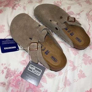 NWT BIRKENSTOCK BOSTON SOFT FOOTBED SUEDE LEATHER TAUPE